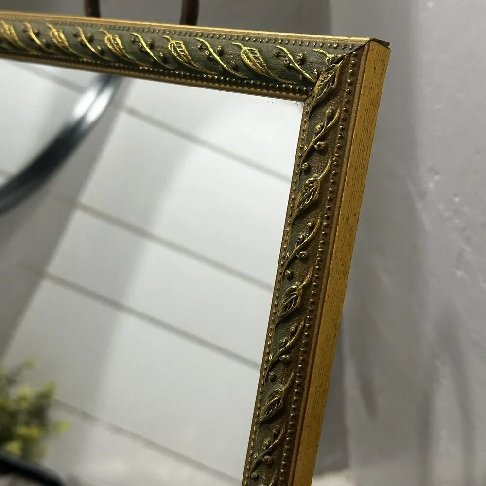 Vintage Gold Gilt Framed Mirror Raised Vine Antiqued Gold Tone Florentine Frame